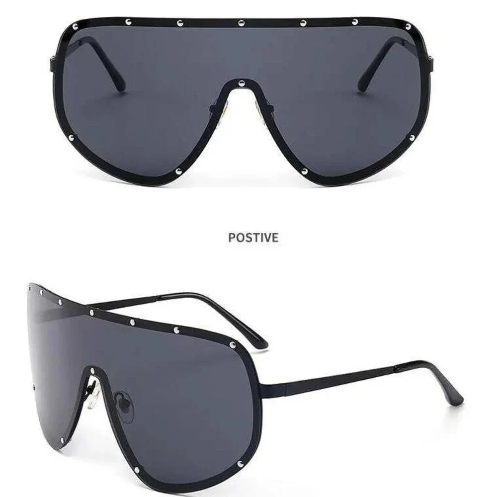 Polarized UV400 Extra Oversize Top Metal Half Rim Shield Mask Style‎ Sunglasses
